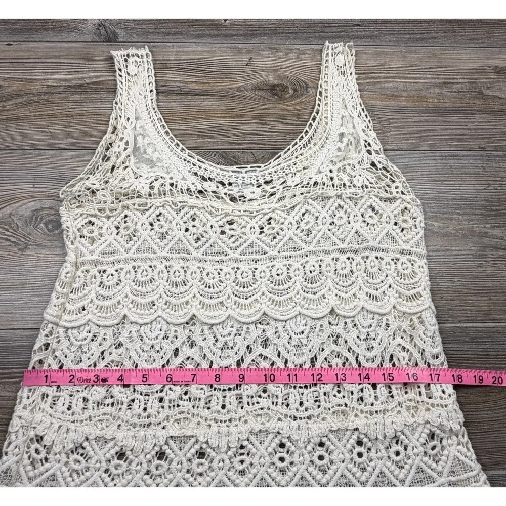 Solitaire Crochet Lace Beige Cotton Tank Coverup MED Beach Boho Resort‎ Beach